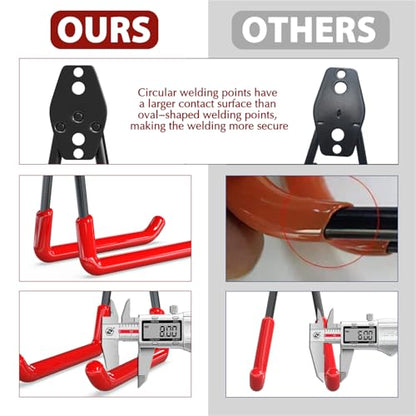 3-H Garage Wall Hooks 14 Pack,Garage Hooks Heavy Duty with Extra Welding Spots,Garage Hooks for Hanging,Garage Organizer for Garden,Lawn,Yard Tools,Chairs,Ladders,WeedEater,Shovel,Blower(Red) | Multi-Purpose Garage Hooks to Organize Garden Lawn Tools, Spo
