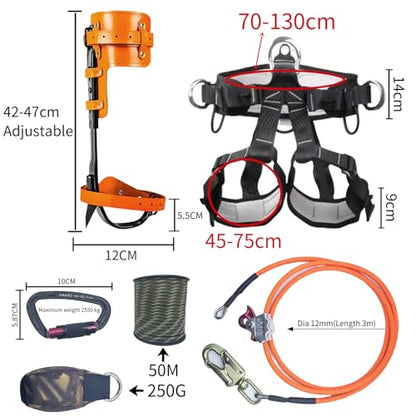 Tree Climbing Gear, Tree Climbing Spikes， with Adjustable Climbing Straps and Steel Core Flip Line Arborist Equipment for Climbers, Hunting, Fruit Picking Tree Climbing Equipment - size: Tree Climbing Kit Orange C