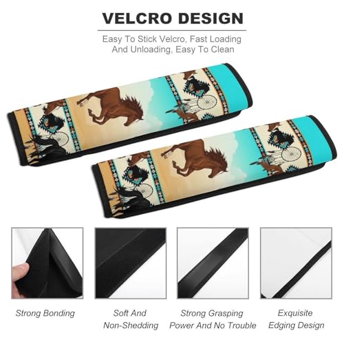 2PCS Breathable Seat Belt Cover for Adults and Children, Most Cars, Ethic Tribal Western Horses Aztec Shoulder Harness Cover, Shock Absorption - color: Pattern 160