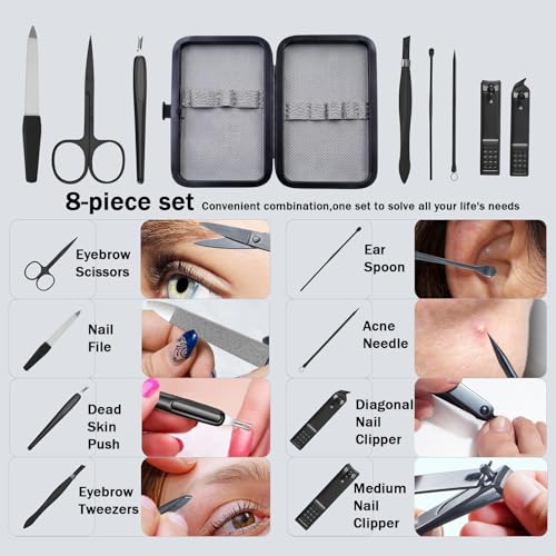 8-Pc Manicure Set,Stocking Stuffers for Men,Teen Boy,Gift Ideal for Husband | Nail Care Tools Support Fingernail, Toenail,Cuticle Grooming,Christmas Surprise for Boyfriend or Dad