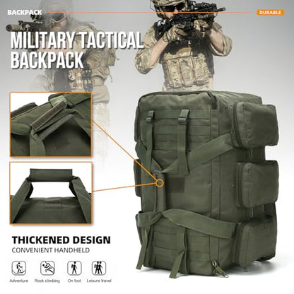 3 In 1 Military Duffel Bag 50L Gym Bag for Men Convertible Weekender Backpack for Sports Travel Basketball - color: 50L-ArmyGreen