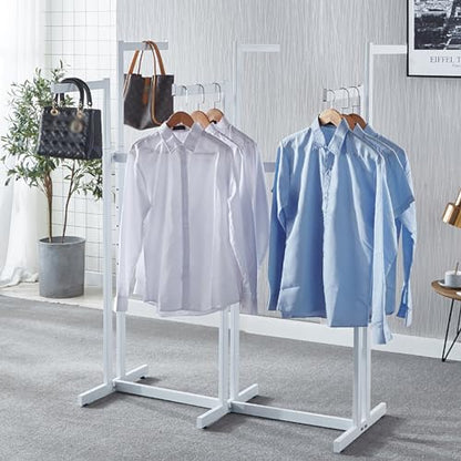 Floor Standing Metal Garment Rack - Heavy Retail Display Racks With Wheels | 6 Arms Clothing Rack, Square Tubing Portable Shirt Racks, Merchandise Display For Hanging Clothes (White) - color: White