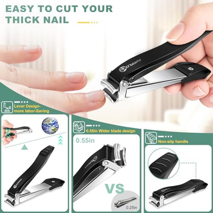 Nail Clippers for Men with Catcher, CLPPNA Heavy Duty Finger Nail Clippers Adult, Stainless Steel Nail Cutter, Fingernail & Toenail Clippers Ideal Gift for Men & Grooming Gifts - style: Black(3.46x0.55 inch）