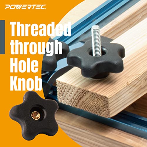 POWERTEC 71070 T Track Knob Kit w/ 5 Star Knob, 1/4-20 Threaded Bolts and Washers, 12 Piece Set, T Track Bolts, T Track Accessories for Woodworking Jigs and Fixtures - size: 1/4-20 threaded, 12 Piece Set, style: Knob Kits