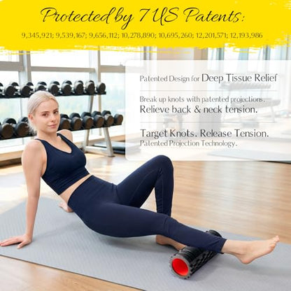 Foam Roller 13" High-Density Deep Tissue for Muscle Recovery | Patented Muscle Roller for Muscle Massage and Myofascial Trigger Point Release Back Roller for Fitness, Yoga, Pilates, Black - color: Black