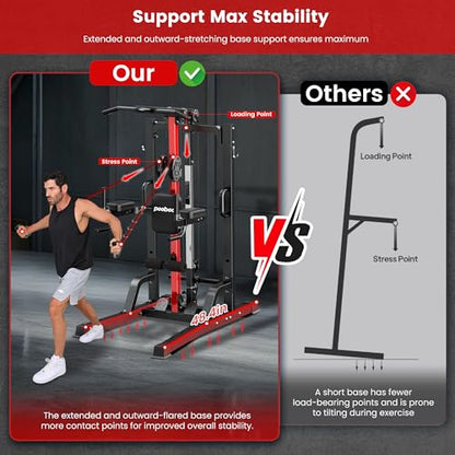 Pull Up Bar Power Tower Dip Station with Cable Machine, 450LB Home Gym | Pull up bar, dip station and 16-position cable system for pull ups, dips, lat pulldowns, rows and full-body training - color: Black-04