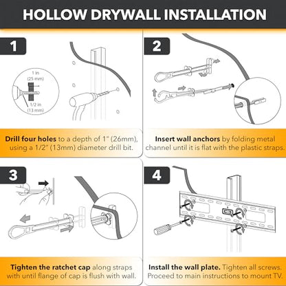 CondoMounts EDA1452 Universal Wall Mounting Anchors | Steel | NO Stud | Metal | TV Mount Metal | Holds 90lbs | Includes 50 Elephant Anchor Set & 1 Titanium Drill Bit - size: 50 Anchors, style: Drywall Mounting Kit