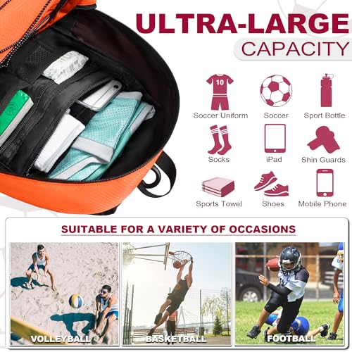Himal Outdoors Soccer Backpack, Separate Cleat Compartment | Football,Volleyball,Handball,nylon fabrics,lightweight - color: Orange