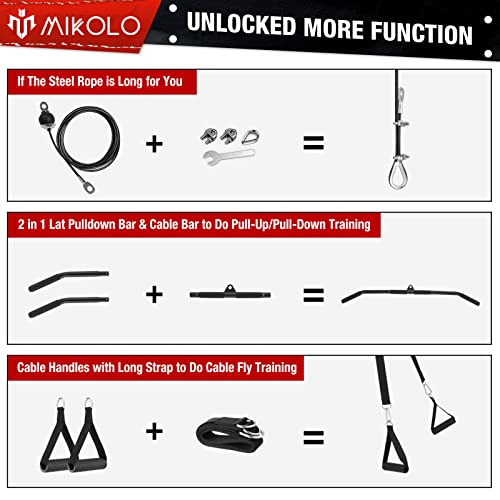 Mikolo Upgraded Weight Lift Pulley System - LAT Pulley Attachments with Adjustable Length Cable for Full Body Training, Home Gym Set