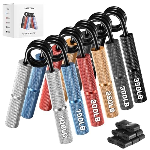 Hozzen Grip Strength Trainer, 6 Pack Grip Strength Trainer Set (50-350LB), No Slip Hand Grip Strengthener, Wrist Forearm Strengthener with Grip Tape for Strength Training, Exercise, Injury Recovery - color: Silver+Blue+Red+Orange+Dark Gray+Black (100-350