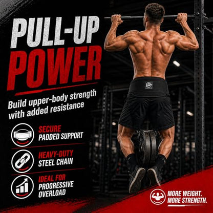 Dip Belt with Chain for Weightlifting, Neoprene Waist Belt for Gym Workout,Pull Ups, Training, Fitness Exercise, Men, Women - color: black