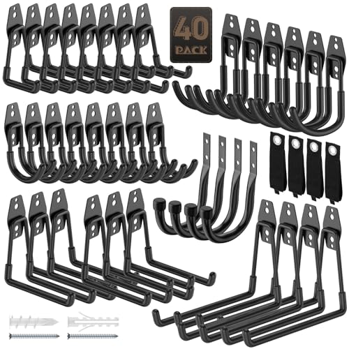 Heavy Duty Garage Hooks for Storage & Hanging Items, 40-Pack | for Hanging Bikes, Hoses, Ladders, Ropes, Garden Tools; for Garage, Warehouse, Yard, Shed - color: 40-Pack Set Black
