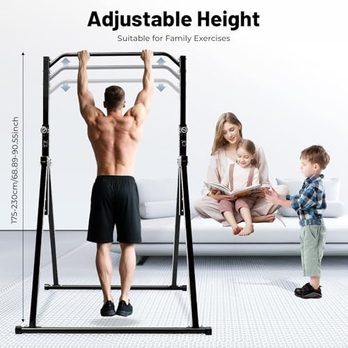 Pull Up Dip Station Foldable Pull Up Bar 5.74-7.55ft Height Adjustable Free Standing Workout Equipment Strength Training Machine for Gyms, Up to 440lbs