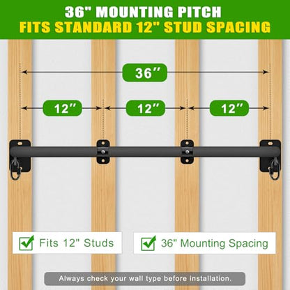 SELEWARE 32"/36" Wall Mount Pull Up Bar Joist Mount Chin Up Bar for Doorway | Heavy Duty Steel Construction Support 450 lb, w/Resistance Band Hooks, Fits 32"/36" Wall Studs for Home Gym Strength Training - size: A: 36" x 1.6" Dia Grip