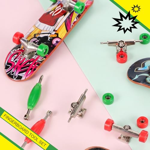 Zhehao 16 Pcs Standard Fingerboard Tool Set CNC Lathed Fingerboard Bearing Wheels Nut Driver Screwdriver for 34 mm Skateboard Trucks (Red and Green) - color: Red and Green