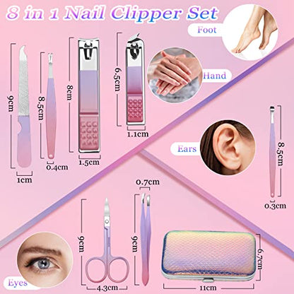 Aceoce Manicure Set Women Nail Clippers Professional Manicure Pedicure Kit Stainless Steel Nail Cutter Grooming Kit Personal Care Tool with Travel Case Gifts for Women Her Valentine's Day Mother's Day - color: Gradual Purple