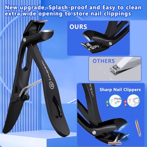 Toenail Clippers for Thick Nails for Seniors| INXEN 3-Pack Ergonomic Heavy Duty Angled Head Nail Clippers with Catcher | Premium Steel Wide Opening Fingernail Clippers Nail Cutter for Men & Women - style: Black Angled Head Nail Clipper Set
