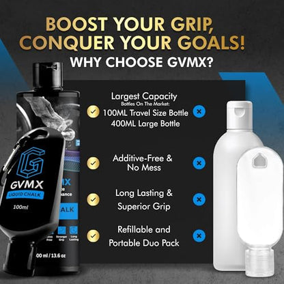 50ML/100ML/400ML Superior Grip Premium Liquid Chalk. Long Lasting Mess-Free Gym Chalk for Weightlifting, Gymnastics, Climbing. Fast Drying Refillable Gym Accessories. Package May Vary. - style: 400ML + 100ML - 1 Pack