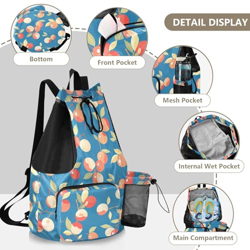 GuoChe Drawstring Backpacks Gym Swim Bag With Inside Pockets Pull String Bag Waterproof Cute Fruits Blue - color: Cute Fruits Blue