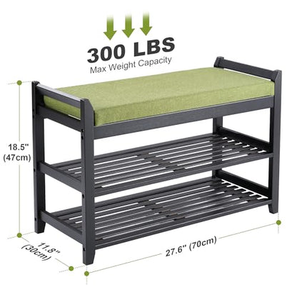 PETKABOO Shoe Rack Bench with Storage 27.6 in, Black Shoe Storage Bench with Cushion for Entryway, Hallway, Bedroom, Living Room - color: Black, style: 28 in