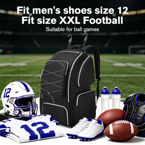 Football Backpack Bag with Separate Shoe Compartment, Large Capacity Sports Gear Bag with Multiple Pockets, Fence Hook & Padded Shoulder Straps, Durable Sports Duffel for Youth and Adult Players