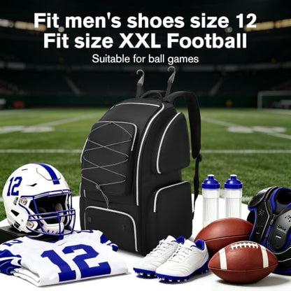 Football Backpack Bag with Separate Shoe Compartment, Large Capacity Sports Gear Bag with Multiple Pockets, Fence Hook & Padded Shoulder Straps, Durable Sports Duffel for Youth and Adult Players