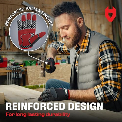 NoCry Heavy Duty Work Gloves for Men with Reinforced Palm and Non-Slip Grip | Reinforced Thumb Crotch, Double Stitched, Soft PVC Knuckle Protection, Flexible Fit, Padded Palms, Mechanic Safety Gloves - size: Large, style: Pro