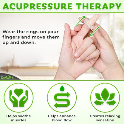 EcoEarth Finger & Hand Massager Set - 1 Dual-Sided Massage Roller, 6 Finger Massage Rings - Deep Tissue Comfort & Acupressure Therapy Tools for Arthritis, Carpal Tunnel, Stress & Pain Relief