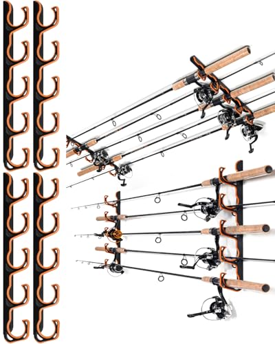 Ghosthorn Fishing Rod Holders for Garage Fishing Pole Holders Ceiling or Wall Mounted Fishing Rod Rack garage Storage Organizer Fishing Gear Equipment for Men Women (Orange, 2 Packs) - color: Orange, size: 2 pack holds up 10 rods