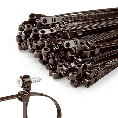 200 PCS 14 inch Brown Zip Ties with Screw Hole 70lbs Mountable head Cable Ties Straps Multipurpose Heavy Duty Nylon Cable Zip Ties with Screw Mounting Hole - color: Brown, size: 14 Inch (200PCS)