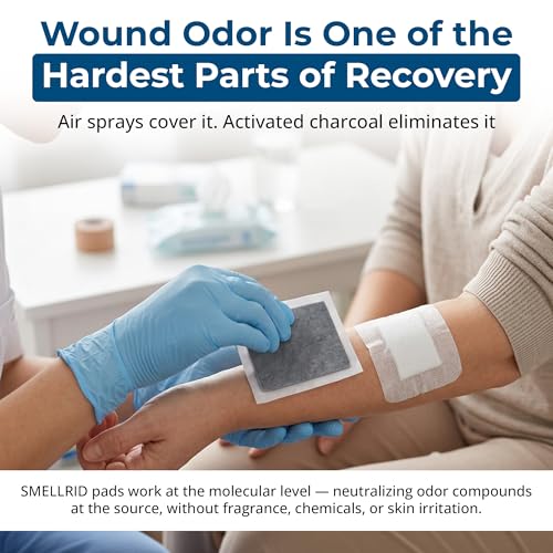 SMELLRID Activated Charcoal Odor Absorber Pads | 12 Unscented Adhesive (4"x4") Charcoal Pads for Body Odor, Flatulence & Personal Care Environments