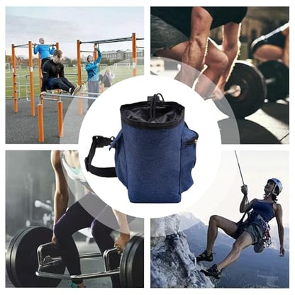 Chalk Bag for Rock Climbing Drawstring Closure Zippered Pockets Adjustable | Chalk Organizer for Rock Climbing, Bouldering, Weightlifting, Gymnastics, Adults Women Men - color: Navy Blue