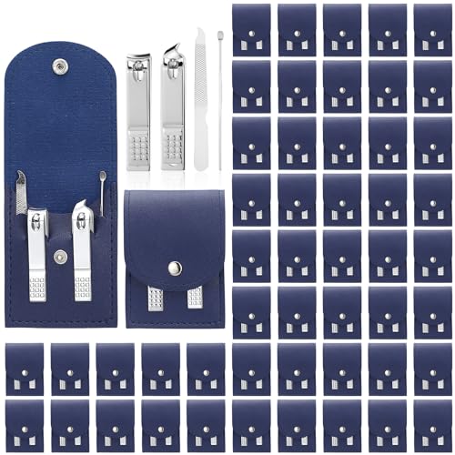 Geosar 50 Set Travel Manicure Kit Bulk Professional Nail Clippers Pedicure Nail Care Tools Grooming Stainless Steel Set with Portable Travel Case, Gift for Christmas Men Women(Navy Blue) - color: Navy Blue