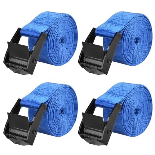 Cinch Tie Down Strap Lashing Straps Heavy Duty Nylon Straps with Cam Buckles for Cargo, Trucks, Boat, Motorcycle,SUP, Kayak, Canoe, Trailer (01# Blue - 4 Packs, 16.4 FT) - color: 01# Blue - 4 Packs, size: 1" x 16.4'