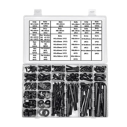 434PCS M5 M6 M8 M10 M12 Metric Bolt Assortment 12.9 Grade Cylindrical Head Screws Nuts and Washers Hex Socket Head Cap Machine Screws Kit - color: X14-large-434 M5 M6 M8 M10 M12 Socket Cap（Black)