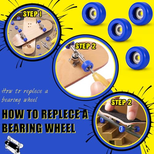 Zhehao 8 Pcs Fingerboard Bearing Wheels Standard Fingerboard Tool CNC Lathed Bearing Wheels Screwdriver and 2 Pcs Nut Driver for 34 mm Wide Decks Finger Skateboard Trucks(Blue) - color: Blue