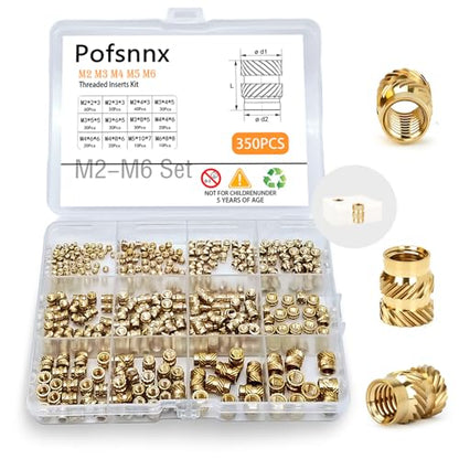 350Pcs Threaded Inserts, M2-M6 Heat Set Inserts for 3D Printing | Metric Brass Knurled Inserts Assortment Kit with M2 M3 M4 M5 M6 for Plastic, DIY Projects - size: M2-M6 Set（350pcs）