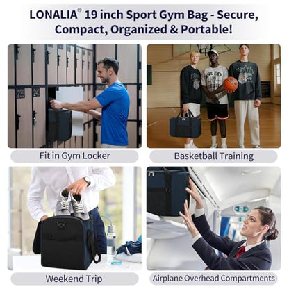 35L Sports Gym Duffle Bag - 19 inch Weekender Duffel for Workout, Basketball, Fitness, Training (Navy Blue) - color: Navy Blue