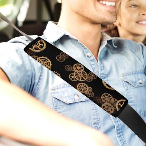 Universal Fit Seat Belt Cover for Adult Use, Stroller Pushchair High Chair, 2PCS Mechanical Retro Style Golden Ndustrial Gear Harness Pads Strap Shock Absorption - color: Pattern 113