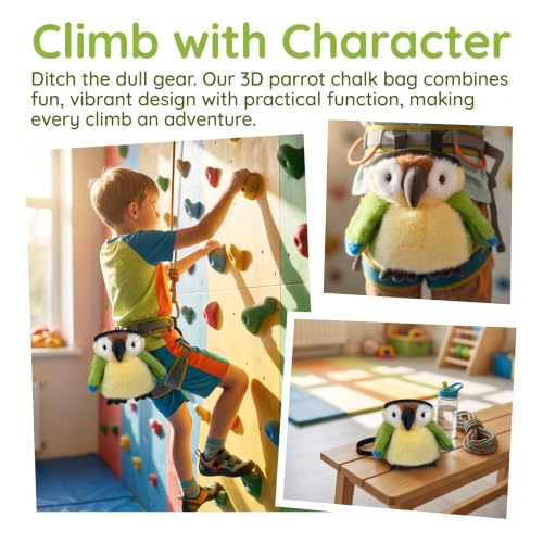 Cute Parrot Plush Chalk Bag, Cartoon Bird Drawstring Magnesia Pouch with Adjustable Belt, Portable Chalk Bucket for Rock Climbing Bouldering Gym Weightlifting Novelty Gift
