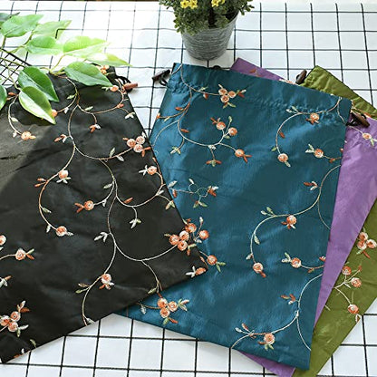 Embroidery Silk Flower Shoe Bag 4Pcs Drawstring Silk Travel Bag Jacquard Underwear Bags Washable Big Sachet Bag Storage Bags for Men Women - color: Black, green, peacock blue, dark violet