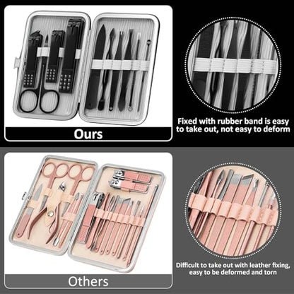 BLESWIN 10 in 1 Manicure Set, Professional Manicure Pedicure Kit for Women, Nail clipper Set for Men, Nail Care Kit with Leather Travel Case, Travel Nail Kit for Friends Parents Gift (Black) - color: 1-Black