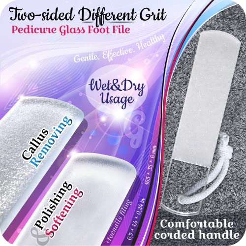 GLADZY Genuine Czech Glass Nail File Set - Callus Remover Foot Rasp, Cuticle Pusher Manicure Stick, Double Sided Etched Different Grit Surface, Professional Nail Care Tool, Made in EU - color: All-in-one Set - Orange Magenta
