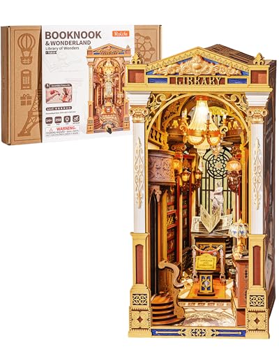 Rolife Book Nook Kit Baroque Library Snap-Fit 3D Wooden Puzzles for Adults | 10.3" diy miniature house kit collectible diorama building kit booknook bookshelf decor craft gift for men women book lovers - color: Library of Wonders