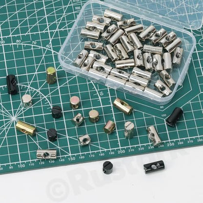 50Pcs M6x10mm Yellow Zinc Barrel Nuts Assortment Kit Metric Cross Dowels Slotted Nut Furniture Nuts Cross Dowel Hammer Nut for Wood Furniture Beds Crib Chairs - style: yellow zinc 6x10MM barrel nuts