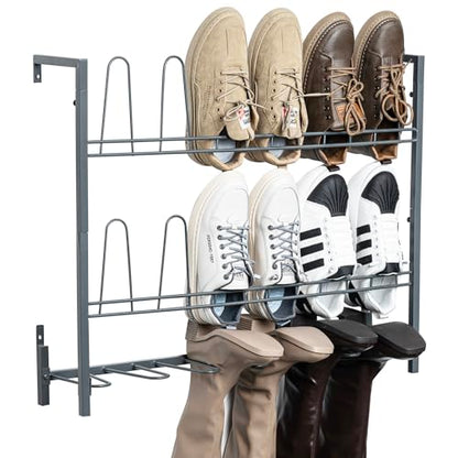 MyGift Premium Urban Gray Metal Hanging Shoe Rack for Walk in Closet, Mudroom and Entryway, Wall Mounted Space Saving Organizer for Shoes and Boots, Holds 9 Pairs - color: Grey (3 Tiers, 9 Pairs)