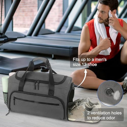Gym Bag for Men Women, Sports Duffle Bag with Wet Pocket & Shoes Compartment, Water Resistant Overnight Weekender Bag Duffel Bag - color: Grey