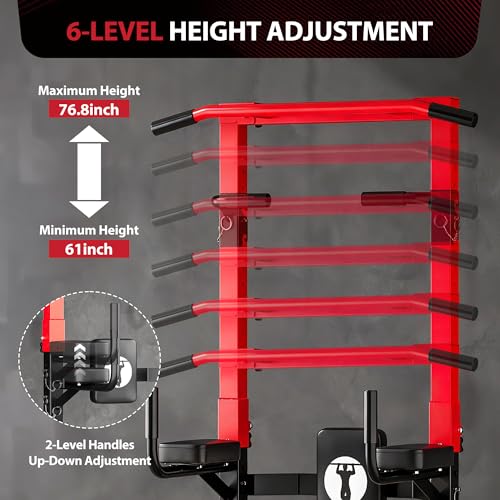 soges Foldable Power Tower Pull Up Bar Station with 6-Level Height Adjustment, Heavy Duty Free Standing Dip Station for Home Gym, Space-Saving Strength Training Equipment for Full Body Workout