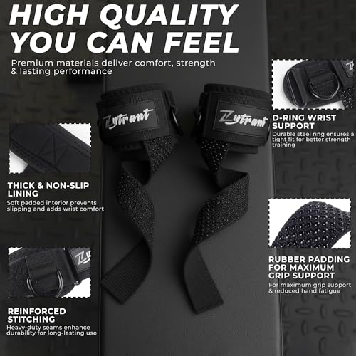 Weight Lifting Straps with Cuffed D Ring,Heavy Duty Thyick Comfortable Lifting Straps, Secure Fit, Enhanced Grip, Straps for Weightlifting & Gym Training - color: Black