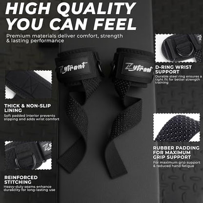 Weight Lifting Straps with Cuffed D Ring,Heavy Duty Thyick Comfortable Lifting Straps, Secure Fit, Enhanced Grip, Straps for Weightlifting & Gym Training - color: Black